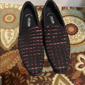 Stacy Adams Men's Black and Red Patterned Loafers
